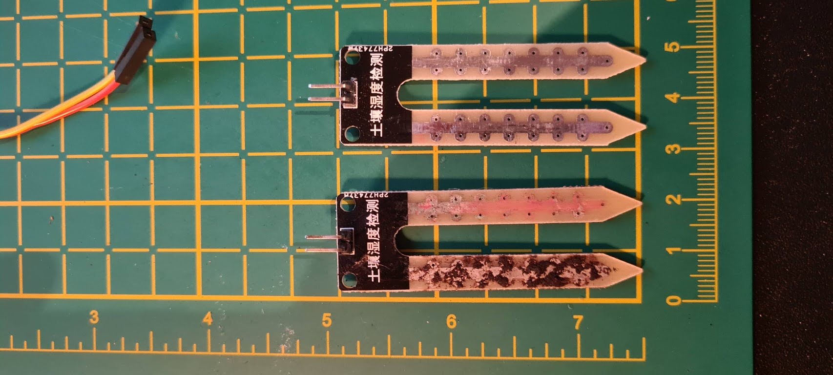 A new and used moisture sensor for comparison